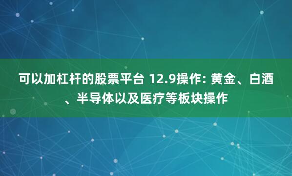 可以加杠杆的股票平台 12.9操作: 黄金、白酒、半导体以及医疗等板块操作